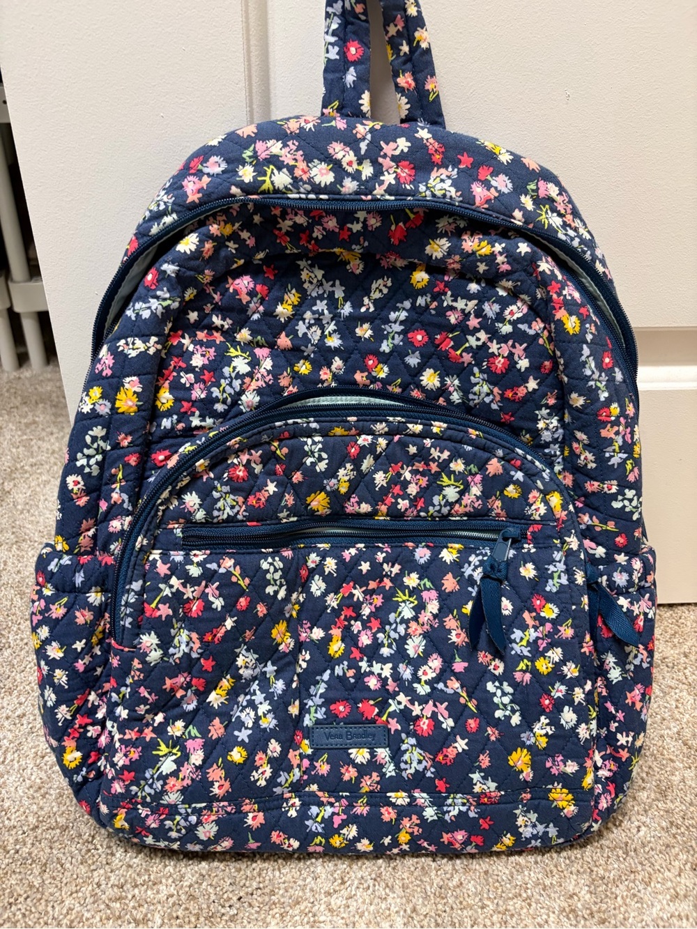 Vera Bradley Navy Quilted Floral Backpack Panel - Picture 1 of 9